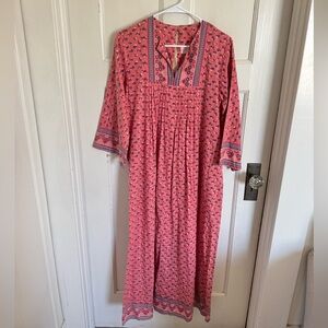 Ramona Rull x Elizabeth Arden 70s Pink Floral Peasant Dress size small